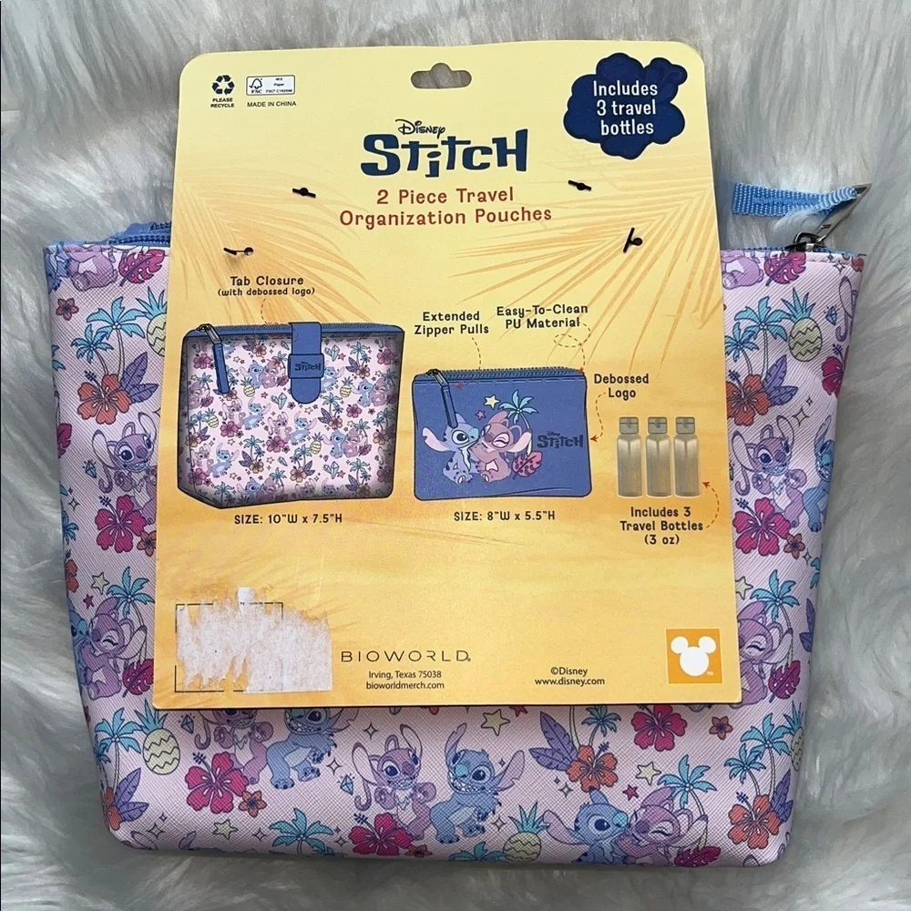 🆕Disney Lilo and Stitch 2 Piece Travel Organization Pouches and 3 Travel Bottles